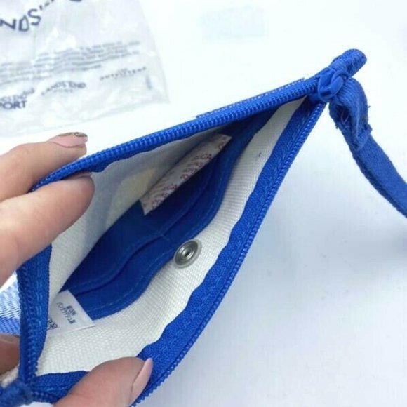 NEW Lands End Blue Embroidered Floral Mom White Plaid Gingham Canvas Wristlet - Picture 4 of 5